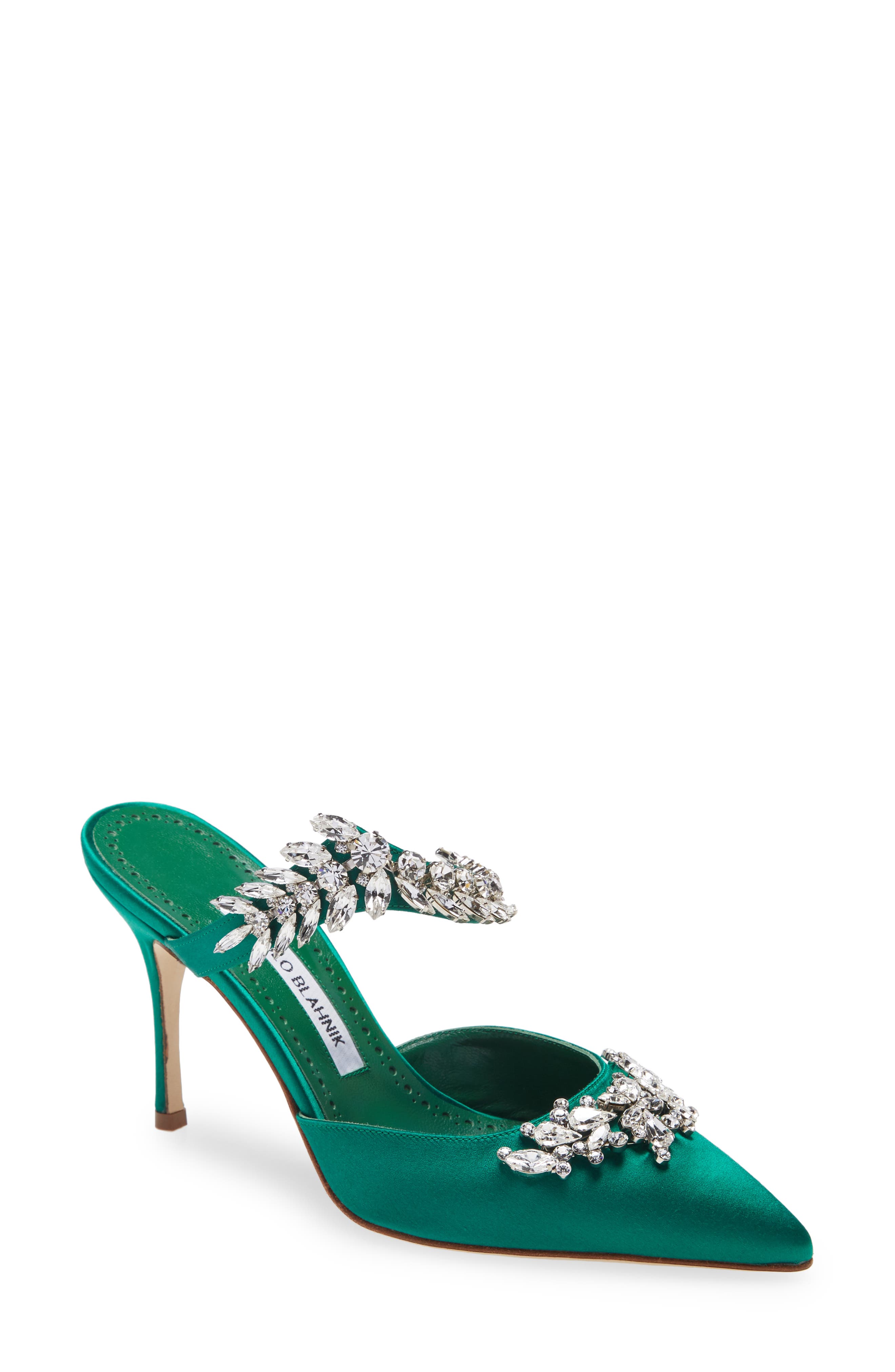 Manolo Blahnik Lurum Crystal Leaf Pointed Toe Mule, Main, color, 