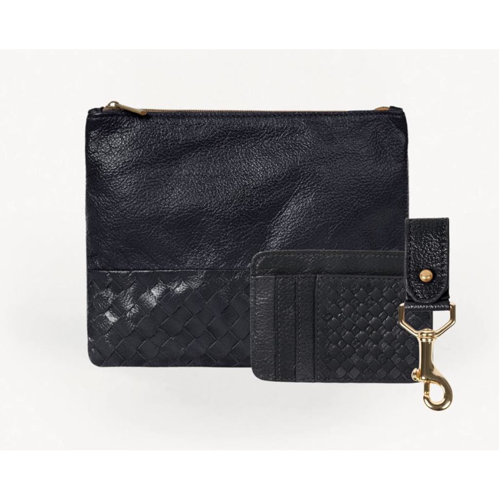 Deux Mains Large Pouch, Key Chain & Slim Id Bundle In Black