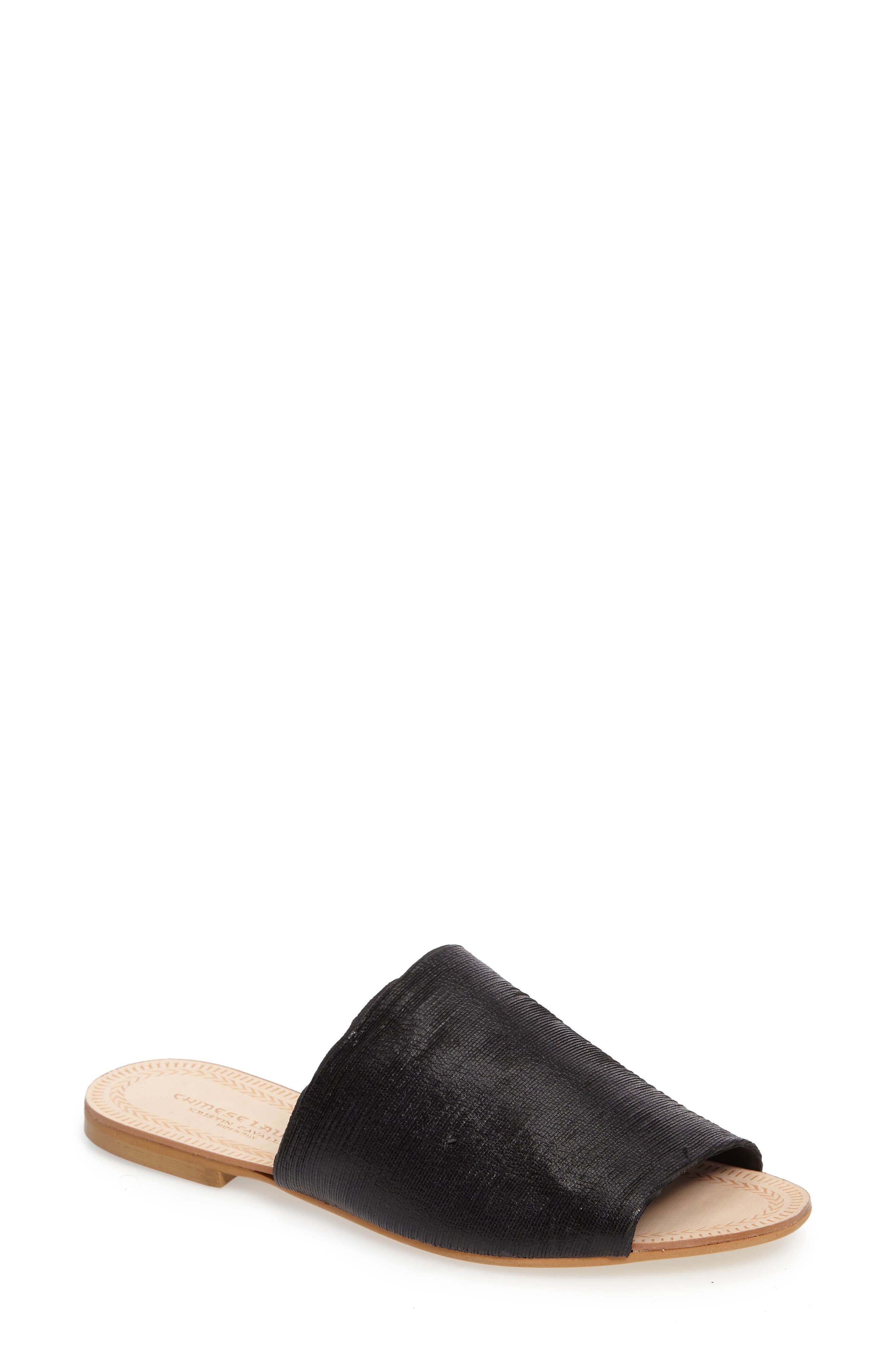 Bahiti Open Toe Slide, Main, color, BLACK LEATHER