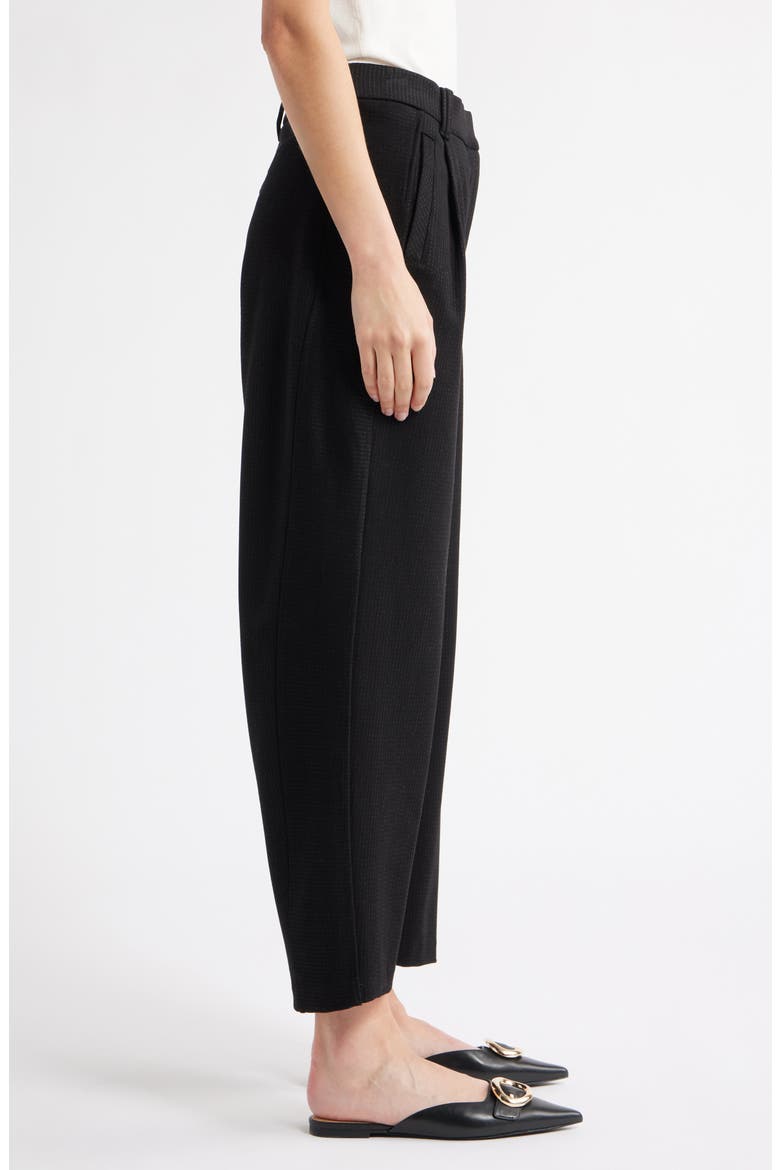 Skyrise Pleated Pinstripe Relaxed Barrel Leg Ankle Trousers, Alternate, color, BLACK