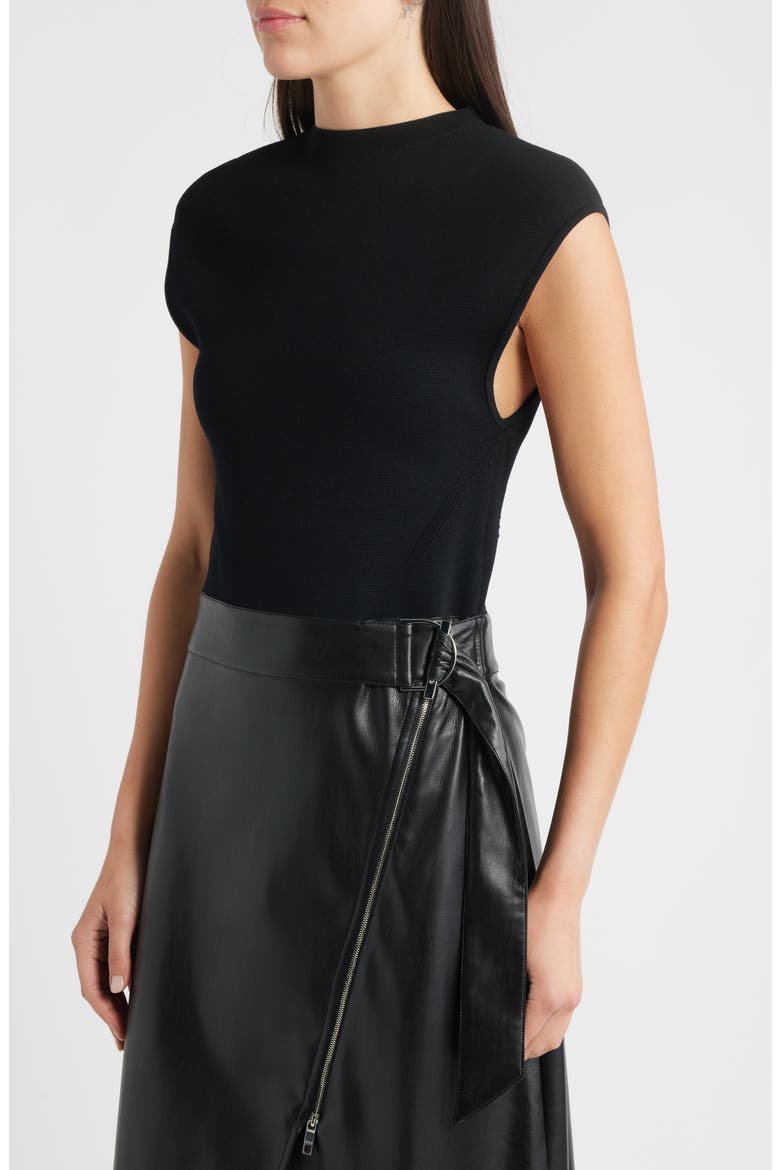 Flederi Mixed Media Midi Dress, Alternate, color, BLACK