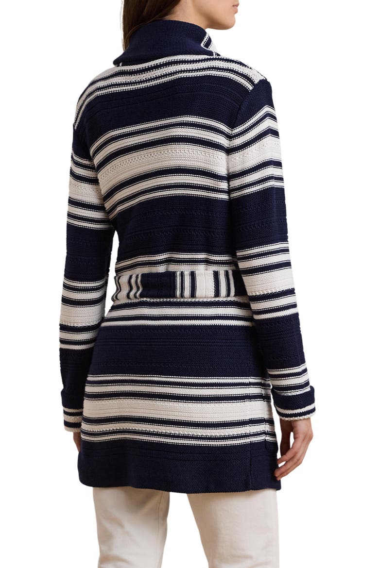 Stripe Belted Long Cardigan, Alternate, color, REFINED NAVY/ WHITE