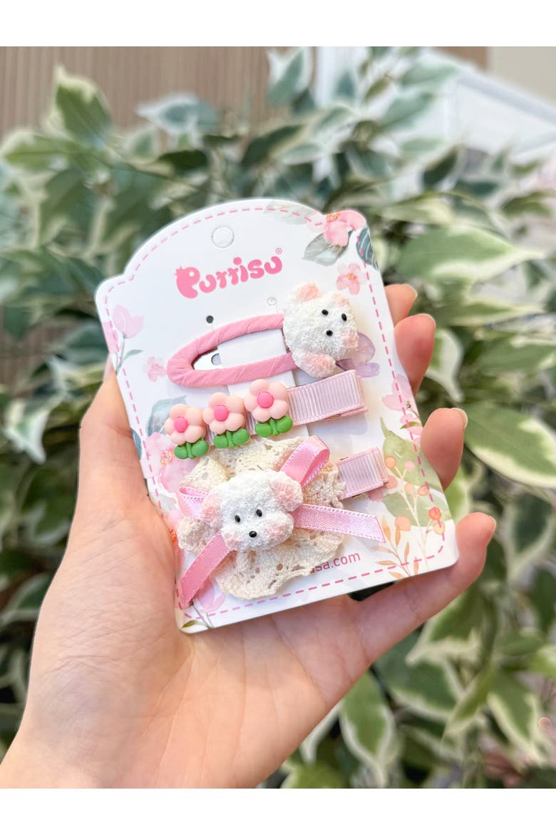 Puppy & Bunny Garden Hair Clip Set of 6, Alternate, color, Pink