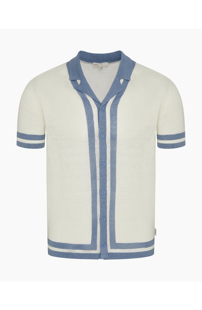 Onia Linen Knit Camp Short Sleeve Shirt, Alternate, color, Egret/Marine