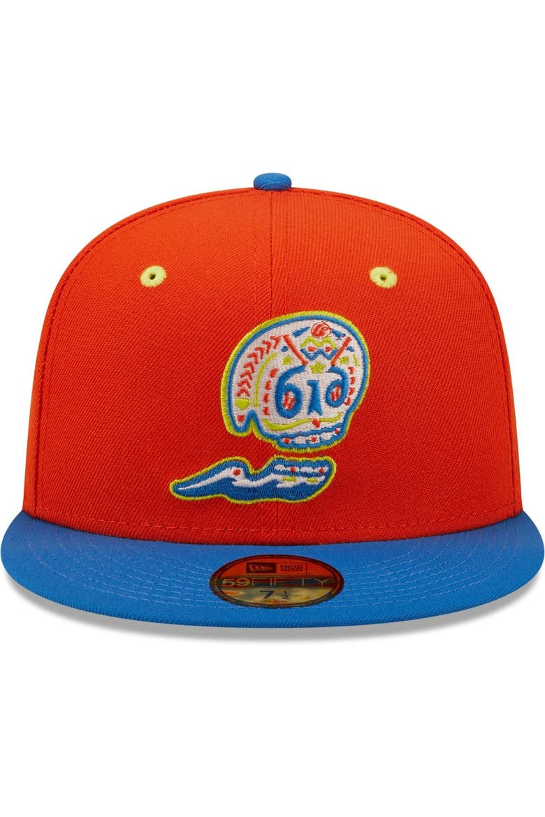 Men's New Era Orange/Blue Calaveras de West Michigan Copa De La Diversion 59FIFTY Fitted Hat, Alternate, color, Orange