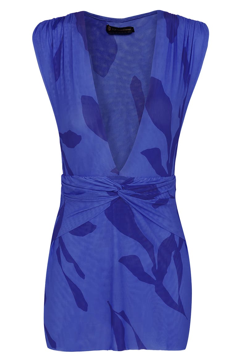Cindy Twist Front Plunge Cover-Up Minidress, Alternate, color, BLUE MULTI