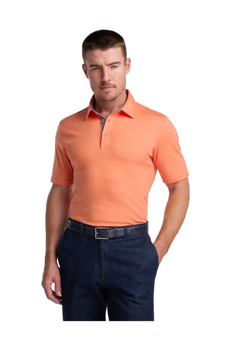 Mercerized Cotton Three Button Polo, Alternate, color, Melon