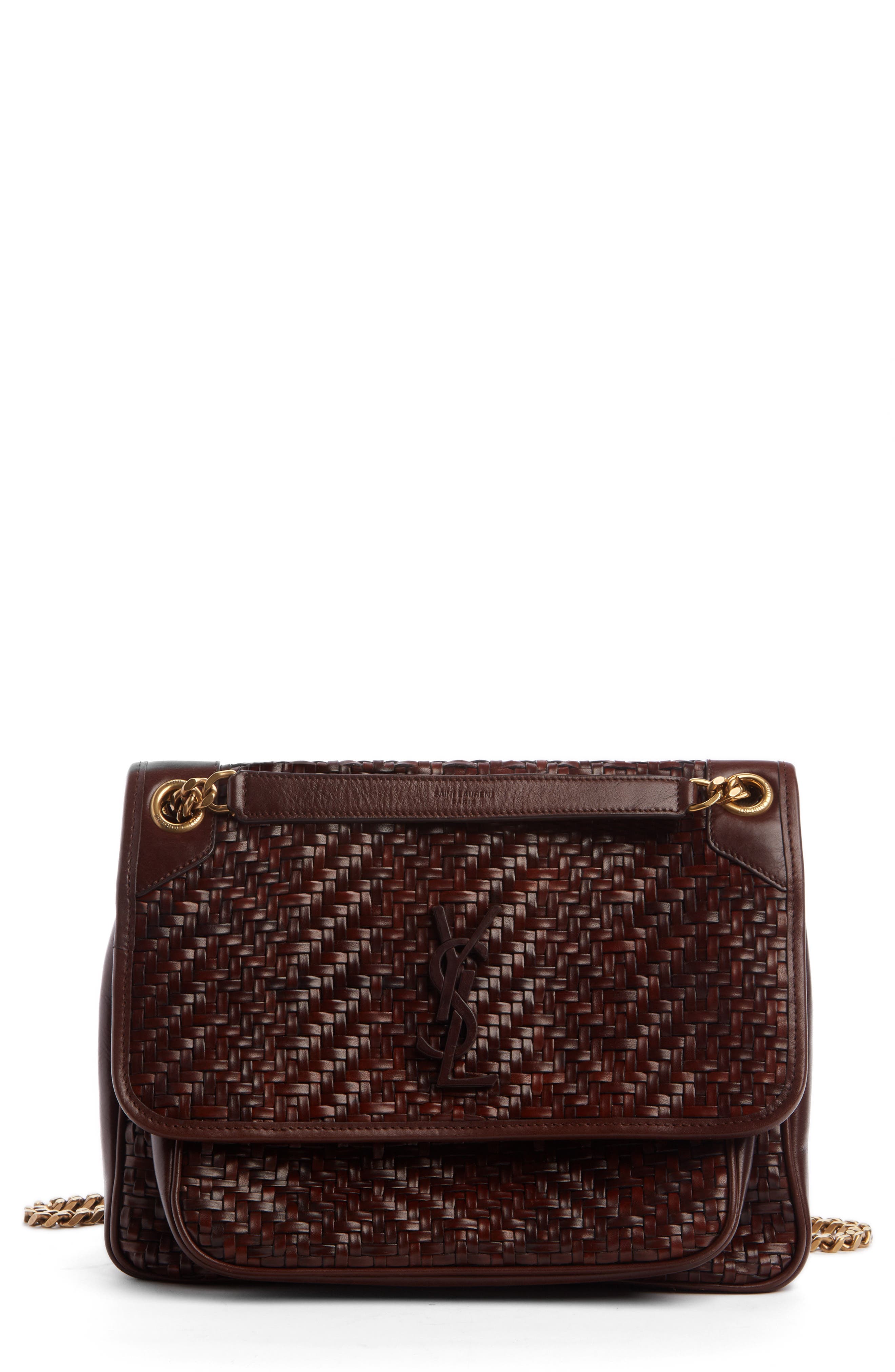 Saint Laurent Medium Niki Woven Leather Shoulder Bag, Main, color, 