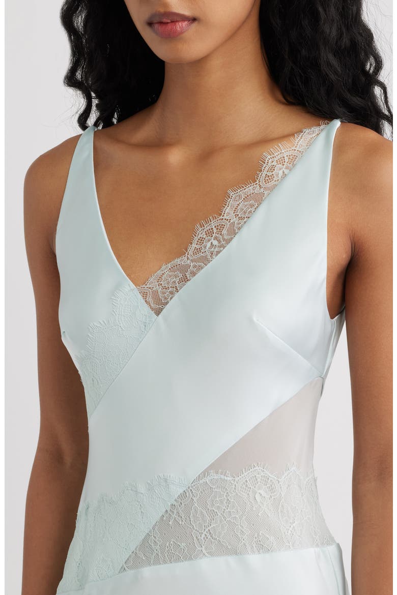 Ellis Sheer Mesh Lace Inset Satin Gown, Alternate, color, ADRIATIC
