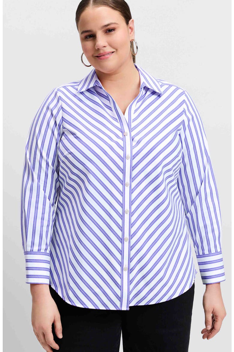 Mary Stripe Stretch Button-Up Shirt, Main, color, LAPIS/ WHITE