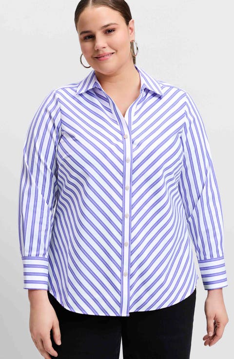 Mary Stripe Stretch Button-Up Shirt (Plus)