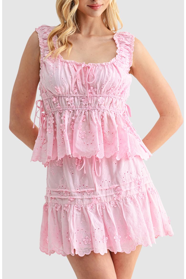 Side Tie Embroidered Cotton Eyelet Top, Main, color, PINK