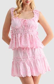All in Favor Side Tie Embroidered Cotton Eyelet Top