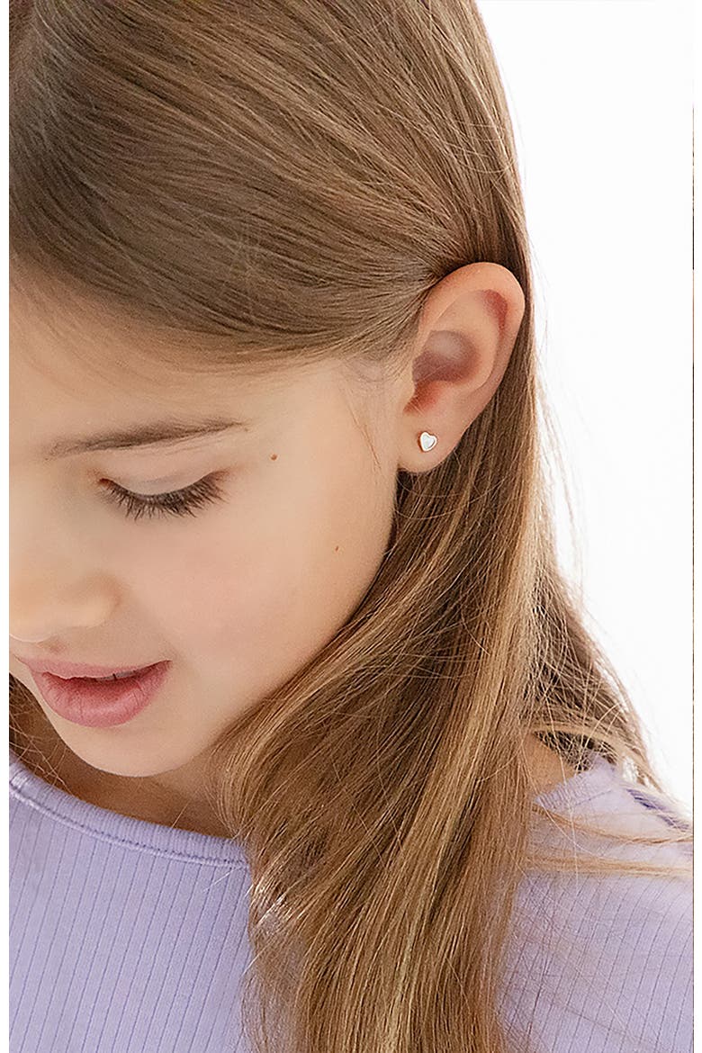 14k Mother of Pearl Heart Earrings, Alternate, color, White