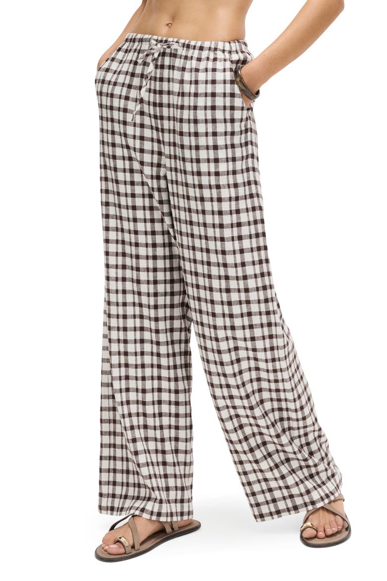 Gingham Straight Leg Pants, Main, color, BROWN/ MULTI