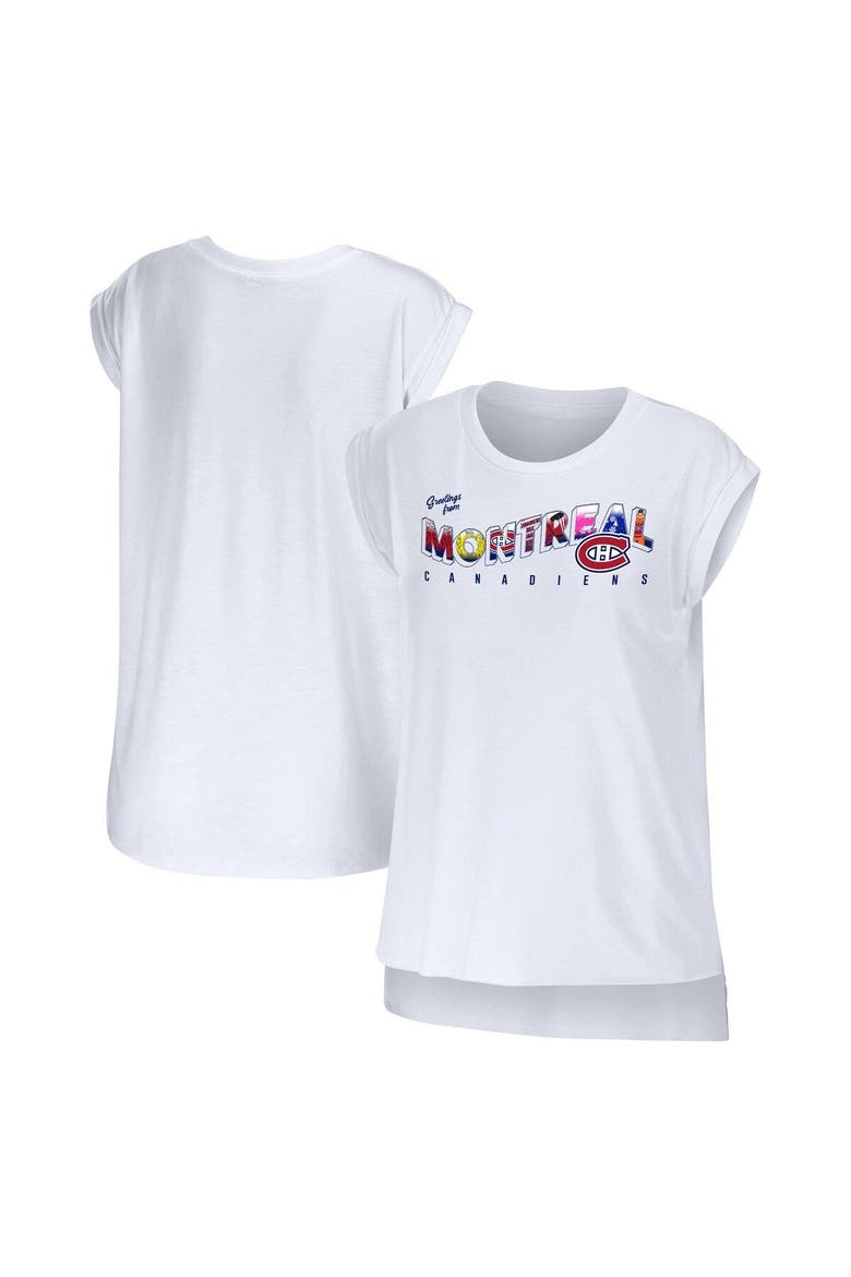 Women's WEAR by Erin Andrews White Montreal Canadiens Greetings From Muscle T-Shirt, Main, color, White