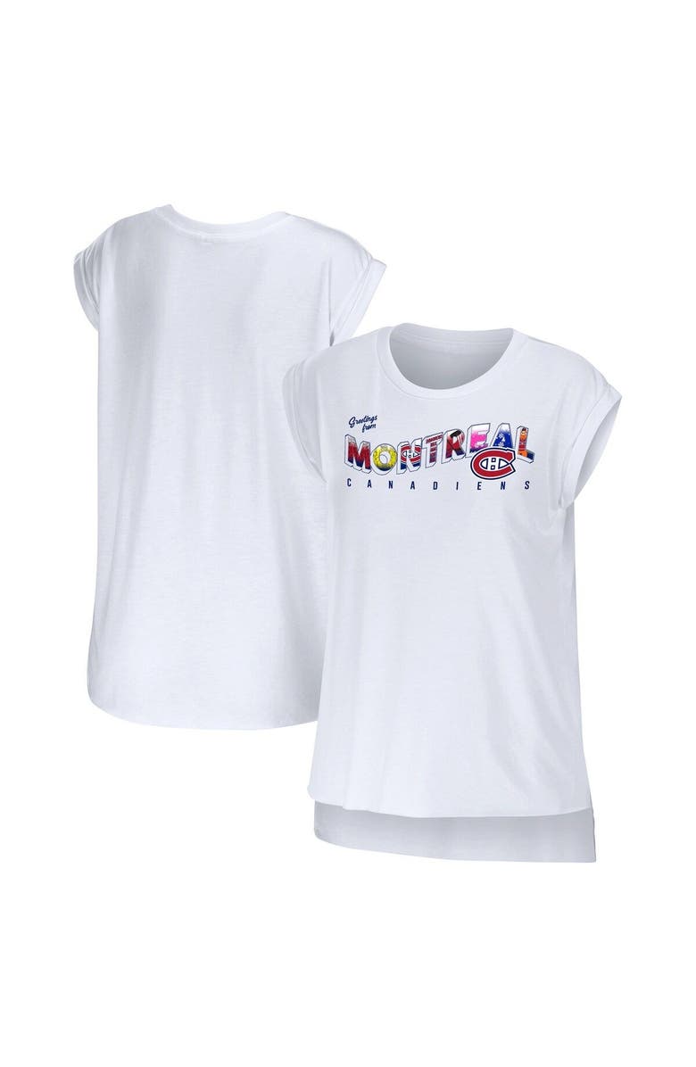 WEAR by Erin Andrews Women's WEAR by Erin Andrews White Montreal Canadiens Greetings From Muscle T-Shirt, Main, color, White