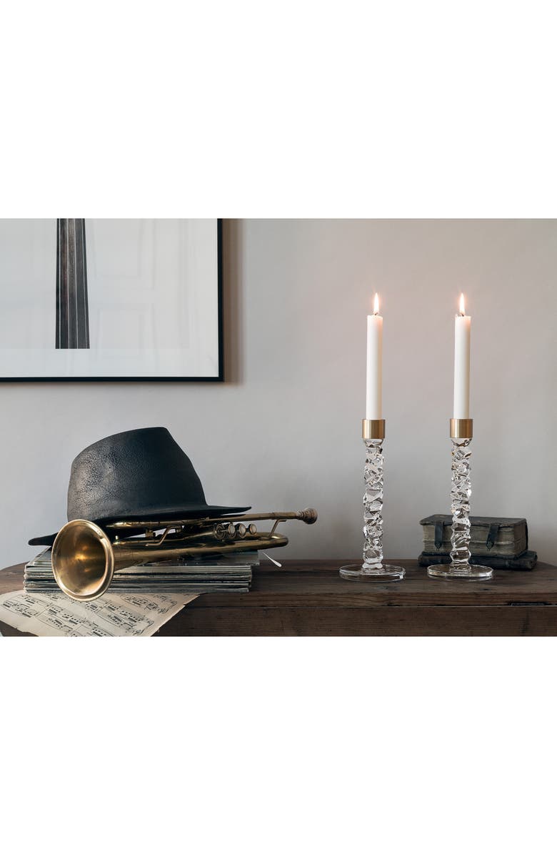 Orrefors Carat Set of 2 Large Crystal & Brass Candlesticks, Alternate, color, Crystal/ Brass