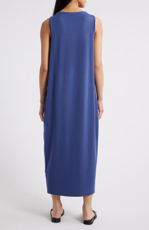 Eileen Fisher Round Neck Oval Stretch Sleeveless Midi Dress In Bluette