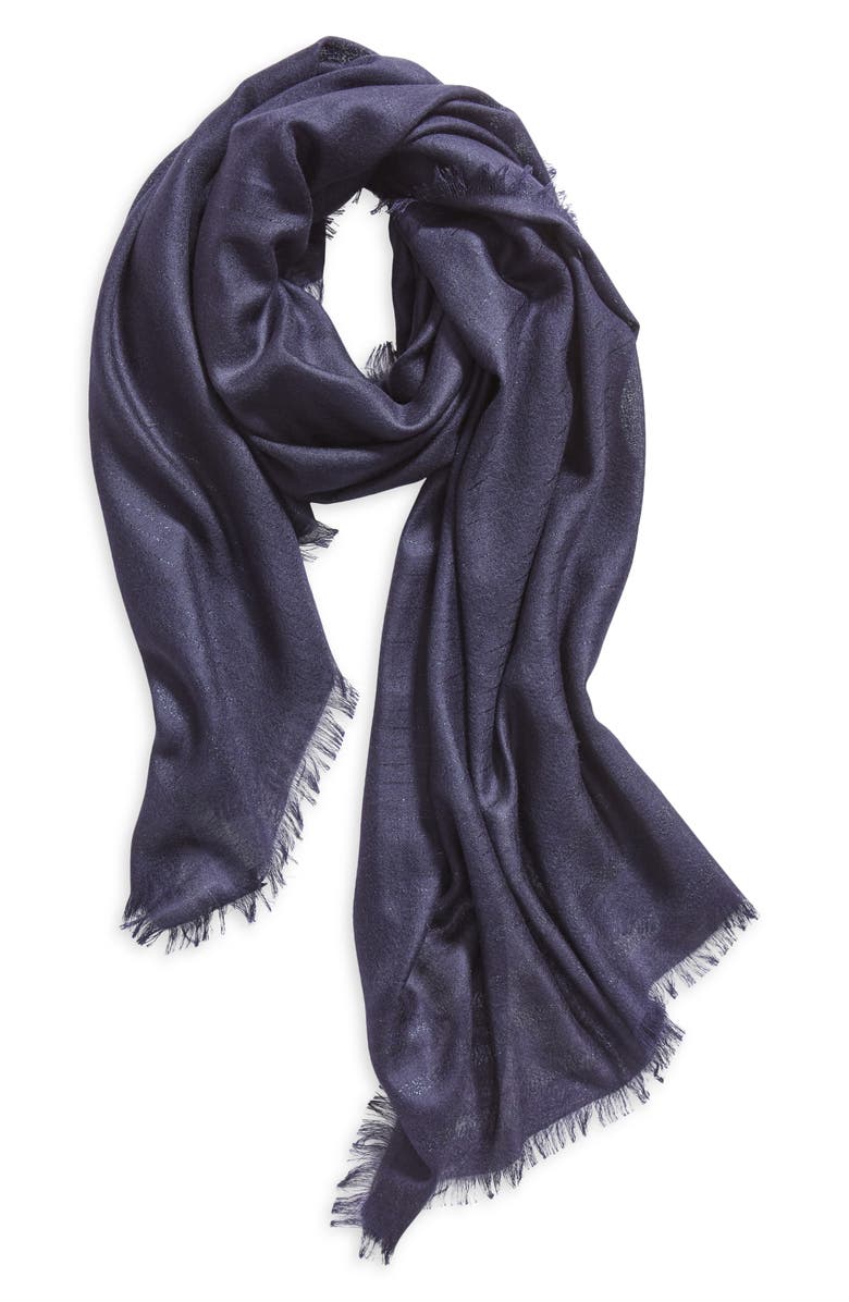 Nordstrom Cashmere & Silk Metallic Eyelash Scarf, Alternate, color, Navy Evening