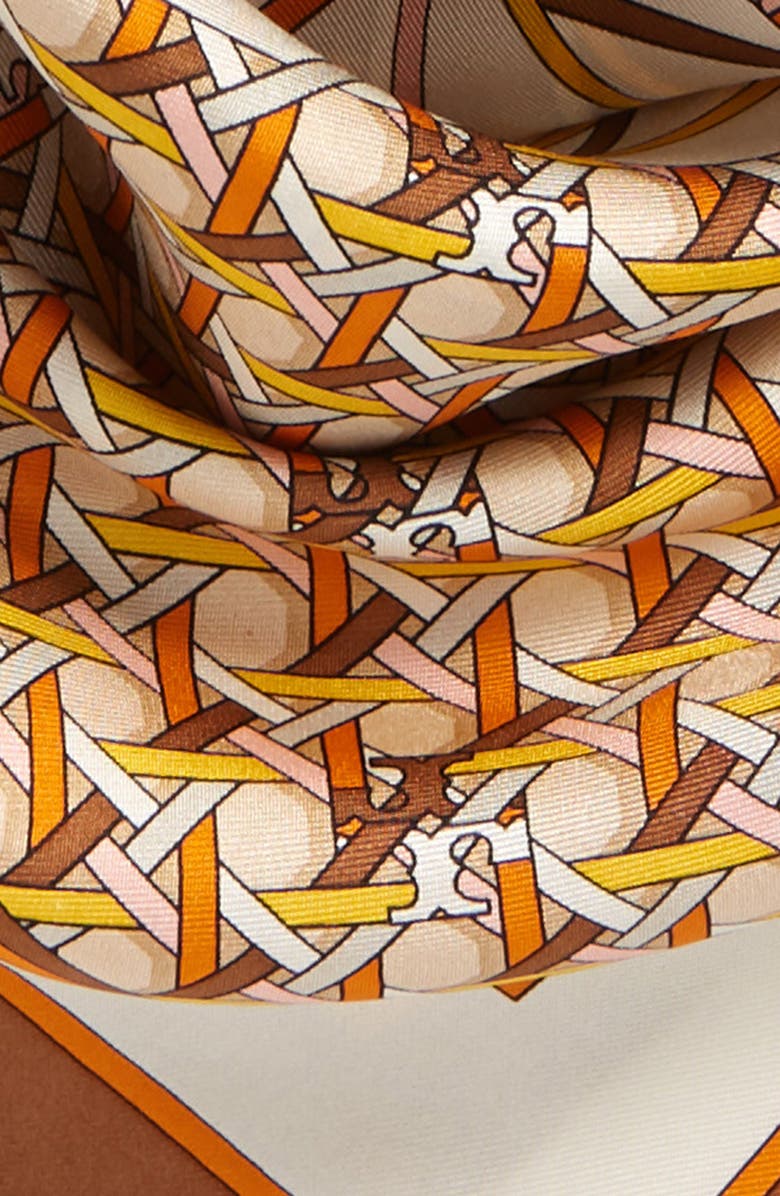 Tory Burch Caning Logo Print Silk Square Scarf, Alternate, color, 