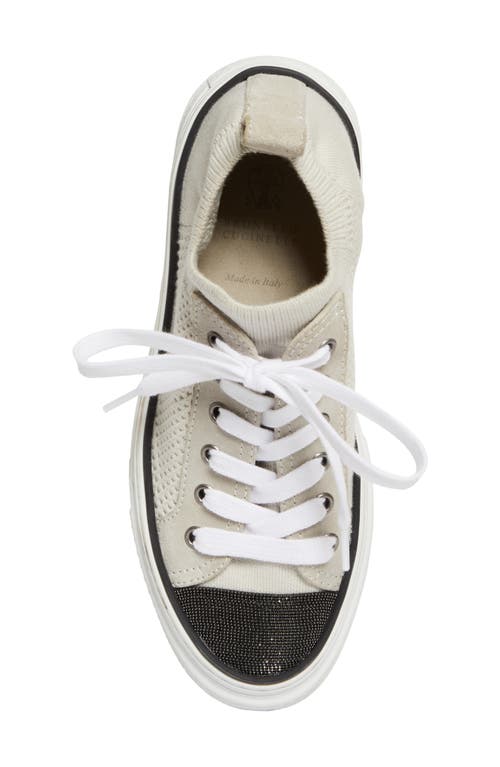Brunello Cucinelli Low Top Sneaker With Tab On The Heel In Cotton Knit In White