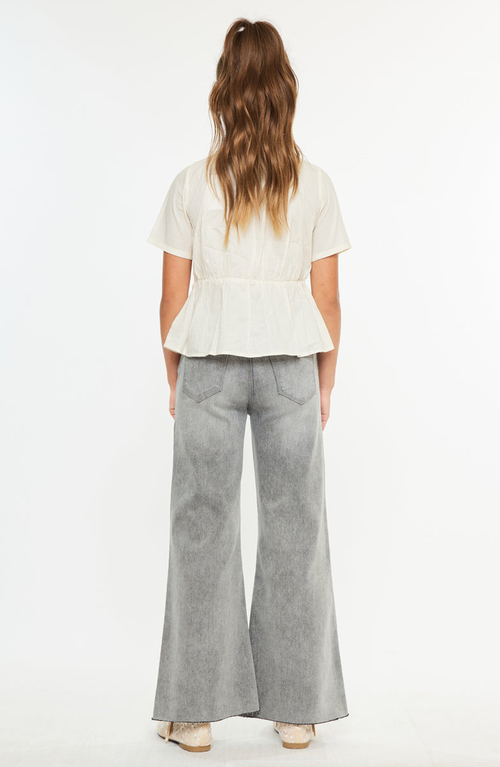 Kancan Kaitlyn High Rise Cropped Palazzo Jeans In Gray