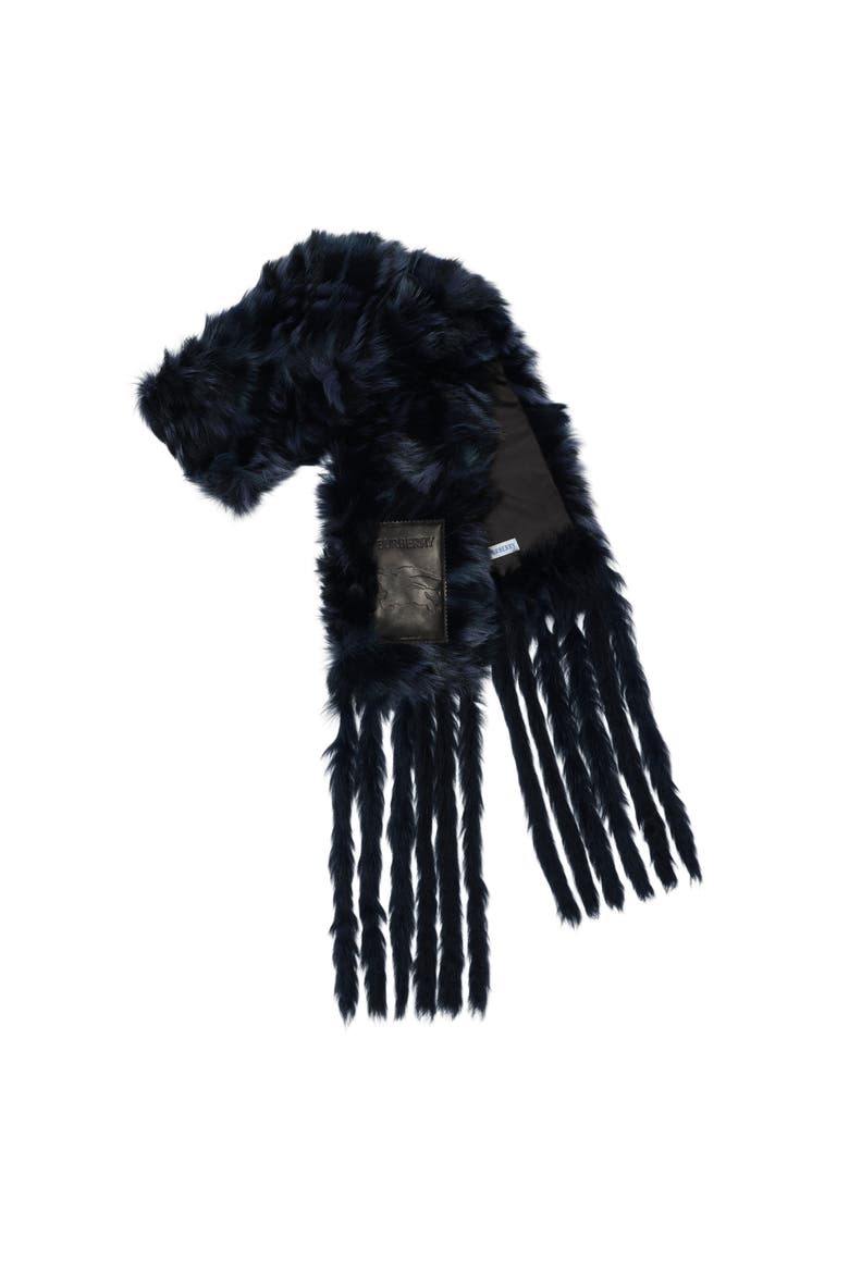 Narrow Check Shearling Scarf, Main, color, Navy