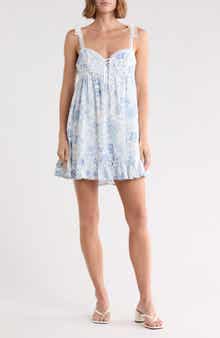 Floral Tie Shoulder Babydoll Minidress
