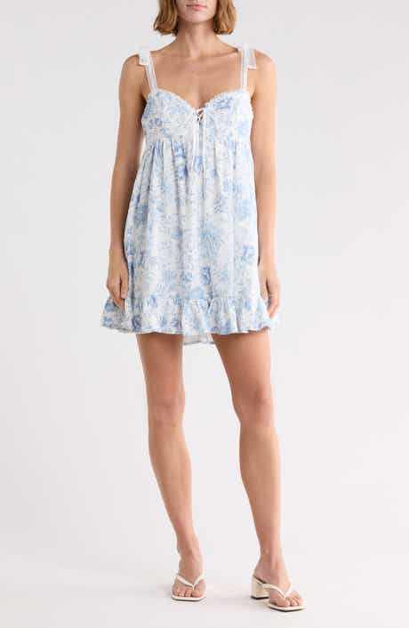 Floral Tie Shoulder Babydoll Minidress