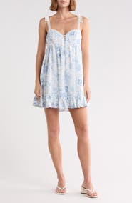 Lush Floral Tie Shoulder Babydoll Minidress