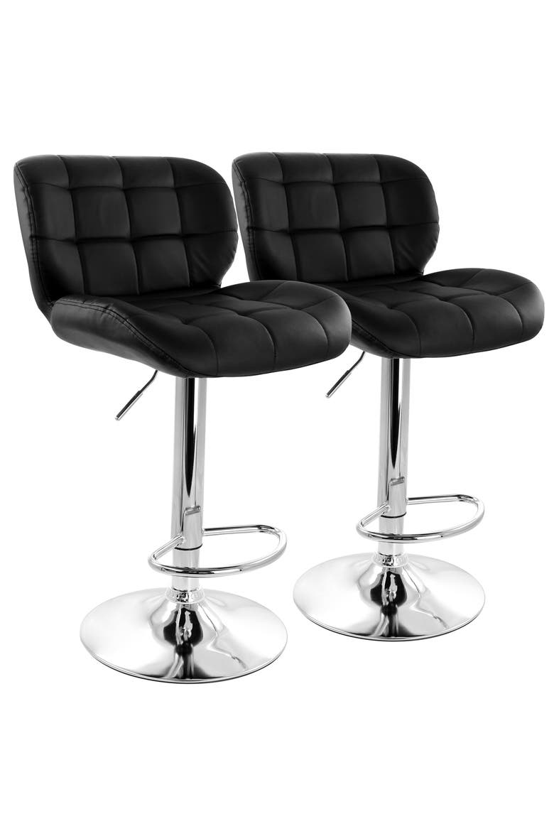 2 Piece Faux Leather Tufted Bar Stool with Adjustable Height, Main, color, Black