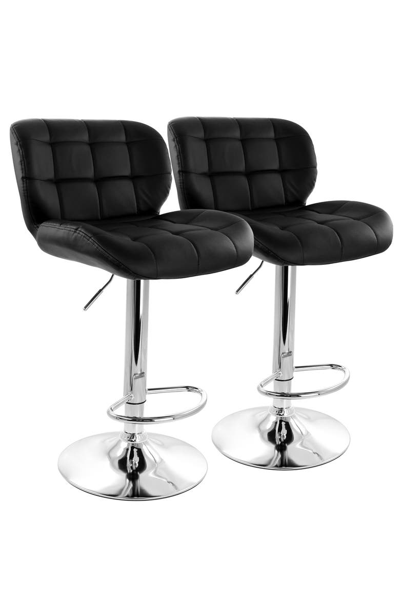 Elama 2 Piece Faux Leather Tufted Bar Stool with Adjustable Height, Main, color, Black