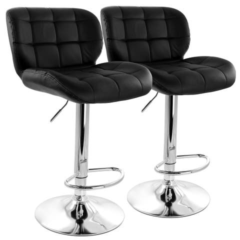 2 Piece Faux Leather Tufted Bar Stool with Adjustable Height