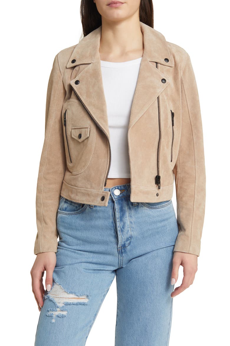Suede Moto Jacket, Main, color, COLD FOAM