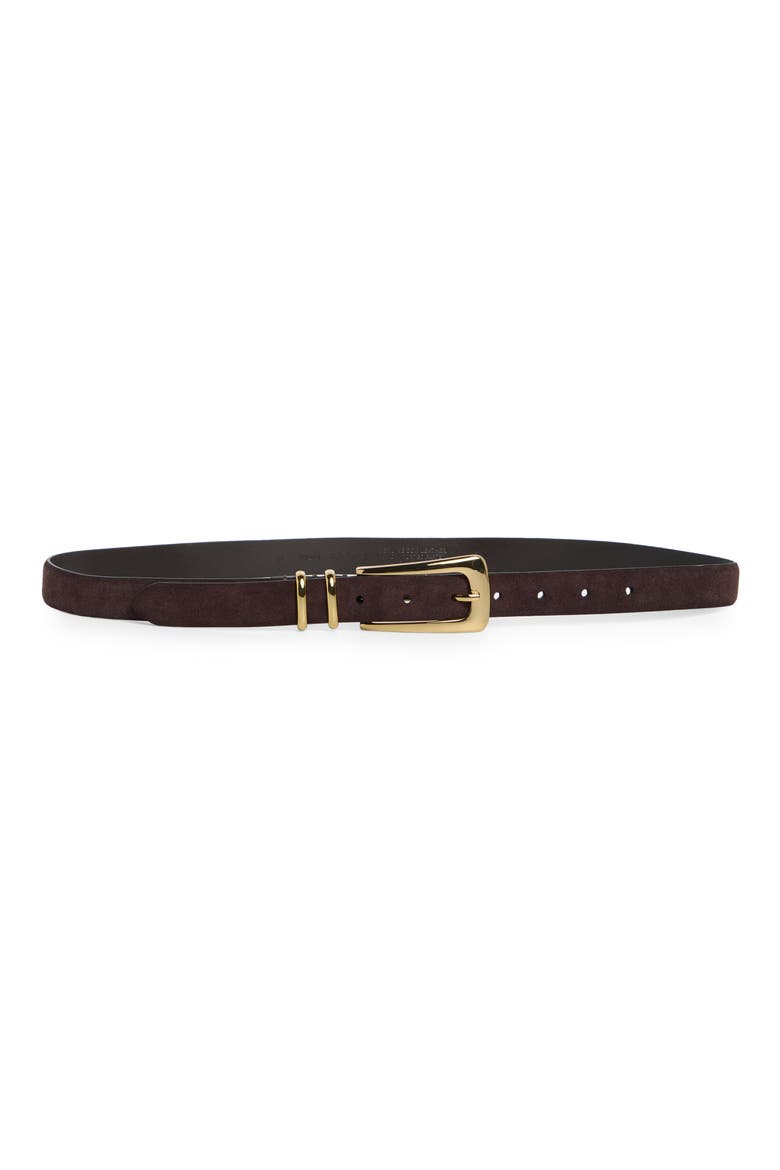 Elongated Buckle Suede Belt, Main, color, COFFEE BEAN