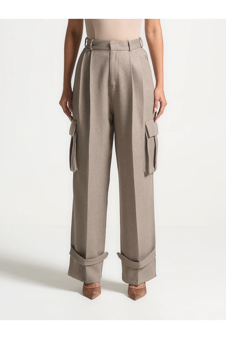 Danielle Straight Pleated Cargo Trousers, Alternate, color, Taupe