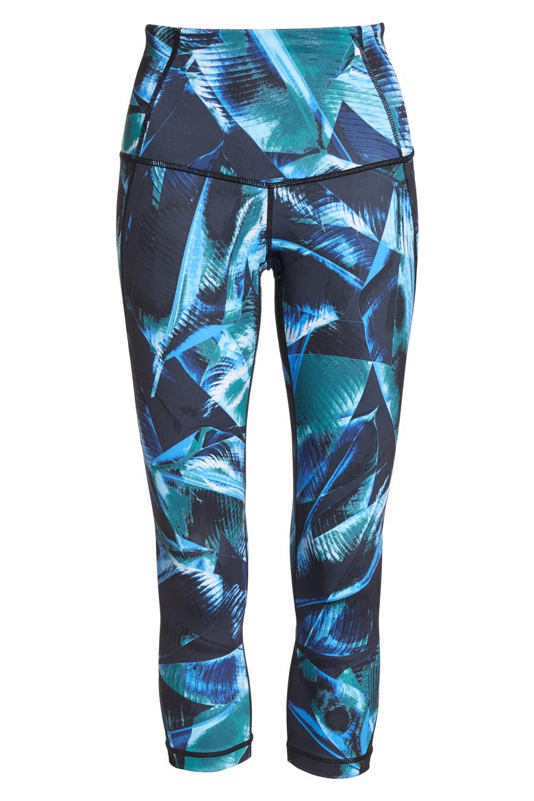 'Hatha' High Waist Crop Leggings, Alternate, color, GREEN BUG PALM HAZE PRINT