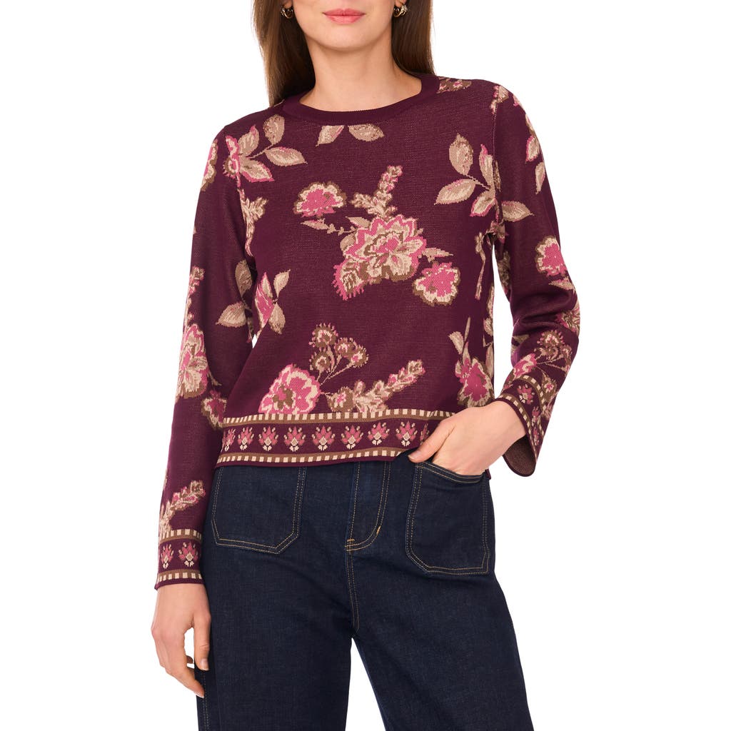Vince Camuto Floral Jacquard Sweater In Brown