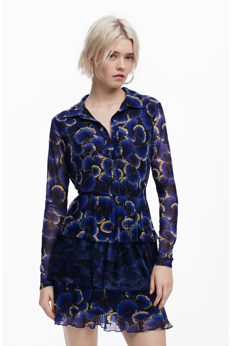 Floral Print Long Sleeve Minidress, Alternate, color, NAVY BLUE