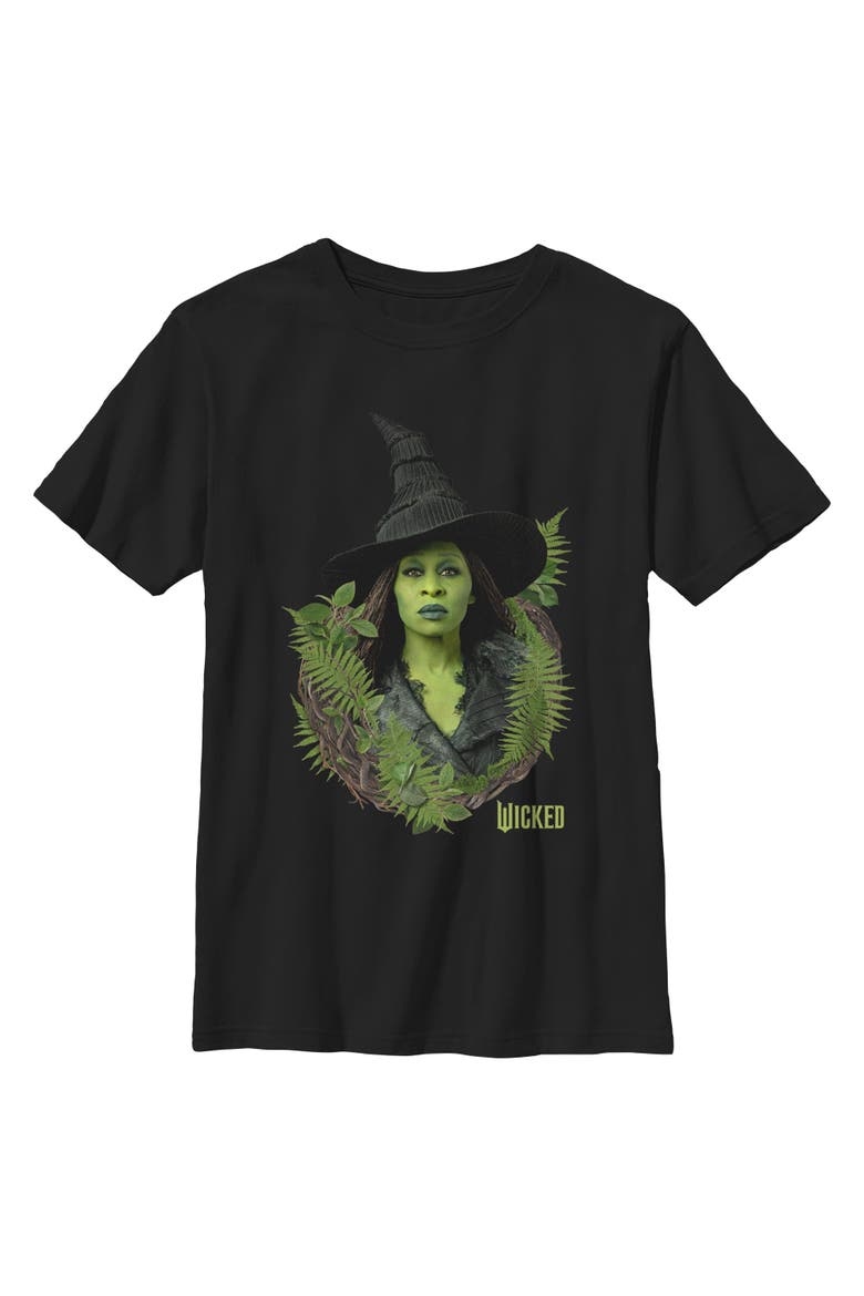 Boy's Wicked For Good Elphaba Forest Portrait  Graphic T-Shirt, Main, color, Black