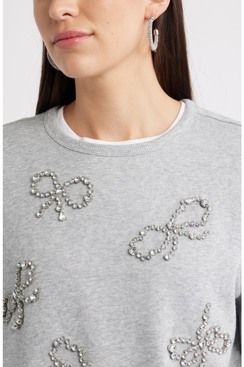 Crystal Bow Embellished Sweatshirt, Alternate, color, GREY HEATHER BOW EMBELLISHMENT