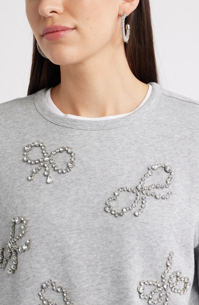 Caslon<sup>®</sup> Crystal Bow Embellished Sweatshirt, Alternate, color, Grey Heather Bow Embellishment