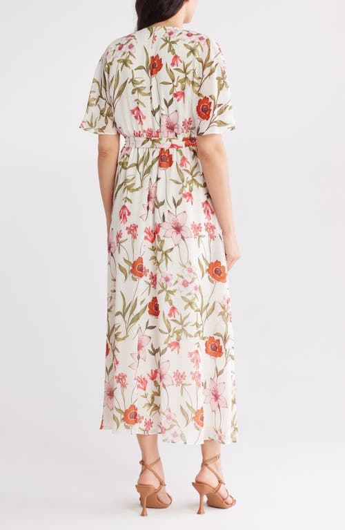 Sandra Darren Floral Short Sleeve Faux Wrap Maxi Dress In Ivory Multi