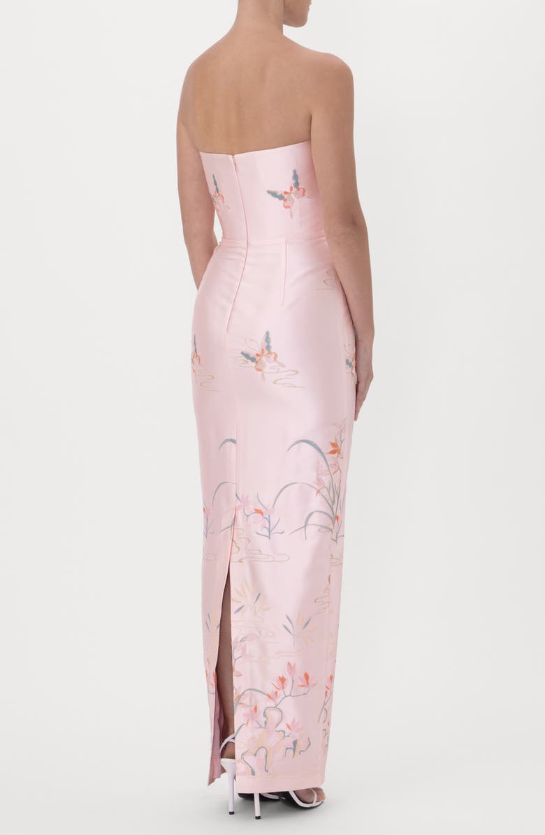 SAU LEE Ilsa Embroidered Strapless Satin Gown, Alternate, color, Pink Multi