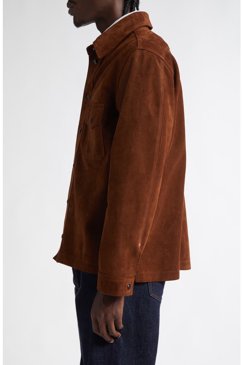 Suede Button-Up Overshirt, Alternate, color, 300 DARK BROWN