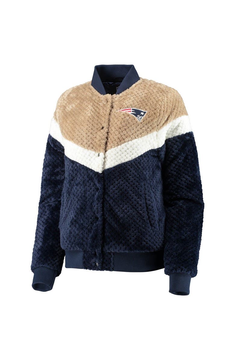 G-III 4HER BY CARL BANKS Women's G-III 4Her by Carl Banks Navy/Cream New England Patriots Riot Squad Sherpa Full-Snap Jacket, Alternate, color, Navy