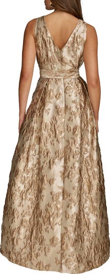 【Donna Karan New York】Belted V-Neck Jacquard Ball Gown Donna Karan New York Women's Belted V-Neck Jacquard Ball