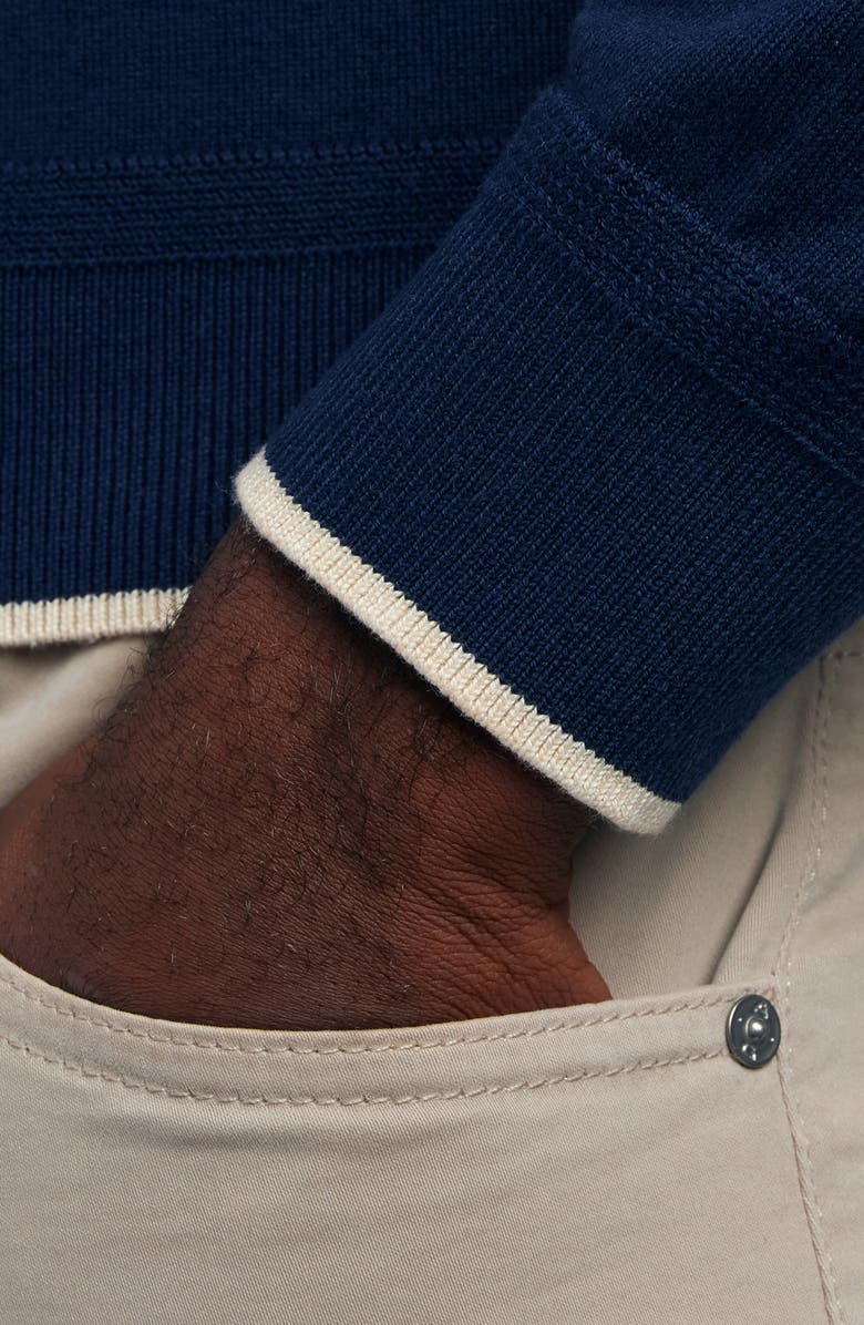 David Donahue Tipped Cotton Blend Crewneck Sweater, Alternate, color, Navy