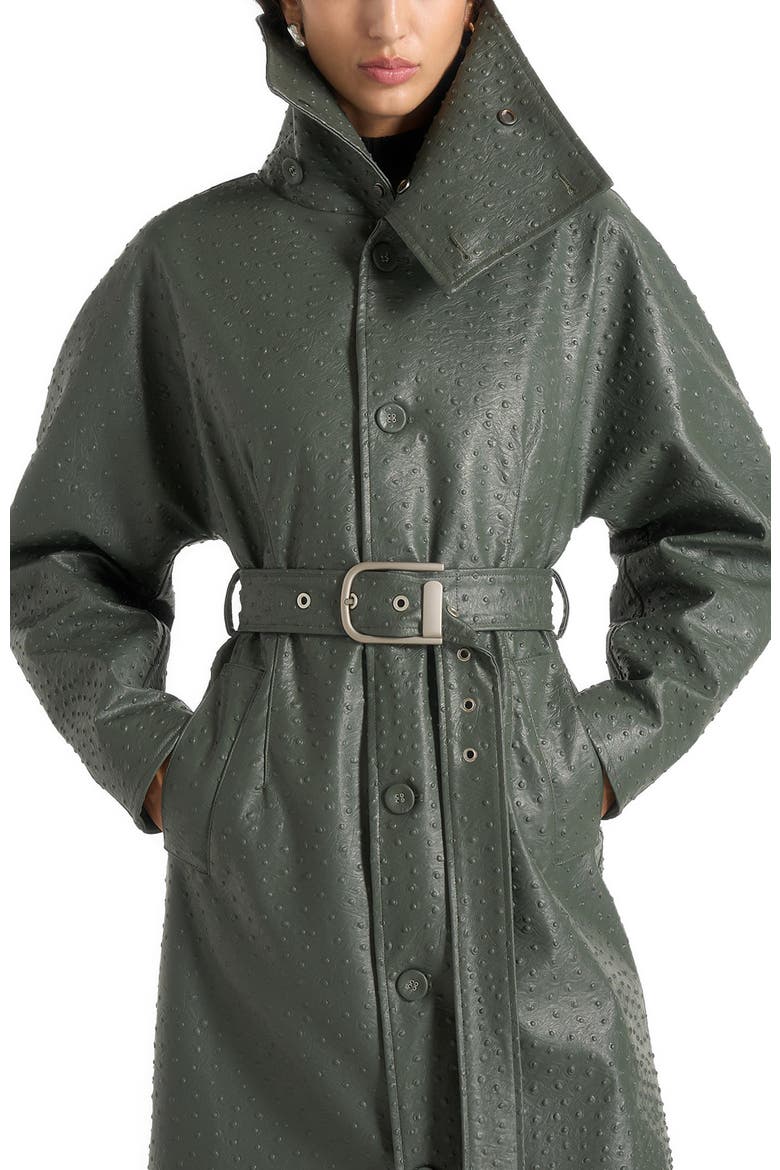 Leyna Ostrich Hourglass Belted Coat, Alternate, color, Sage